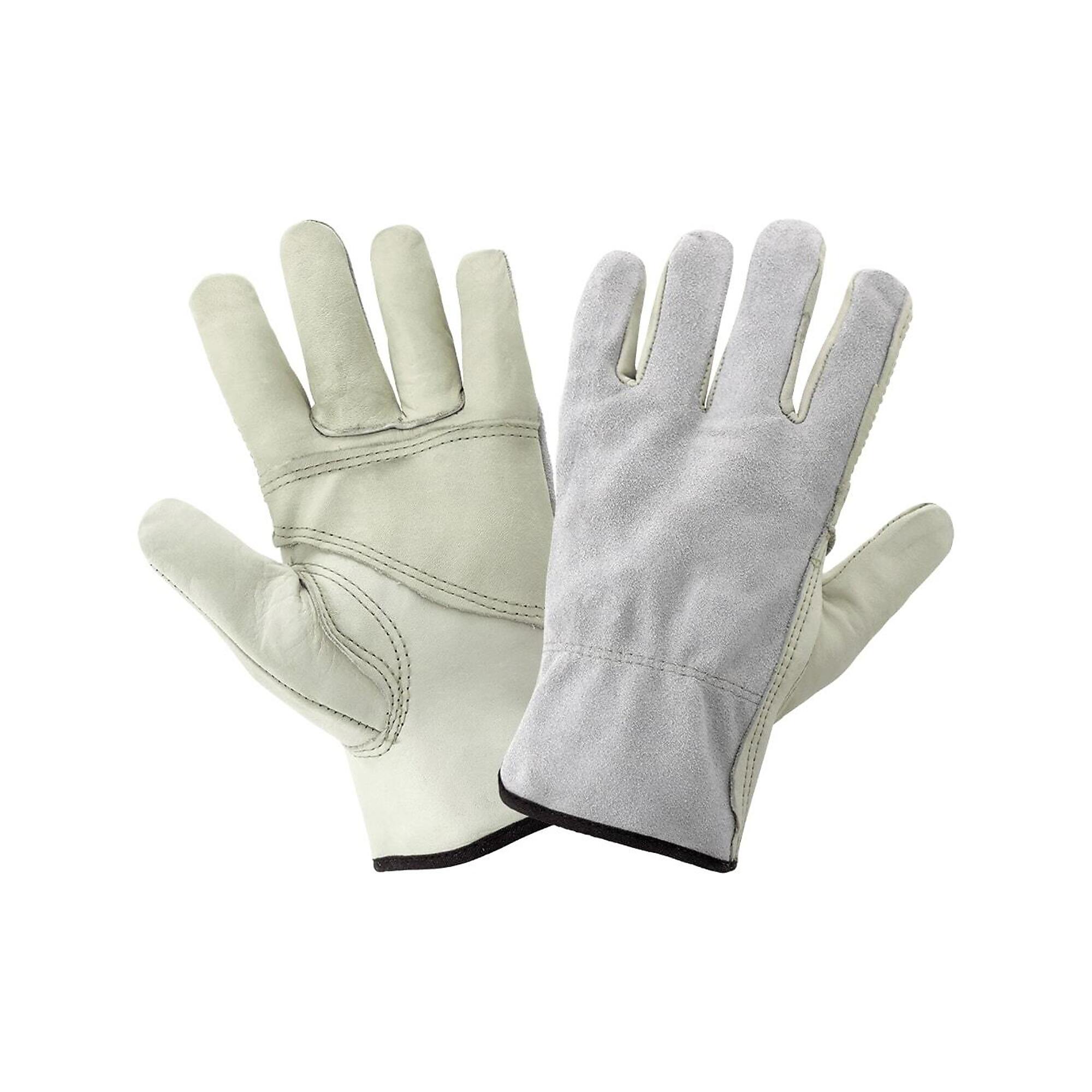 Global Glove Economy Grain Cowhide Patch Palm Leather Gloves - 12 Pairs